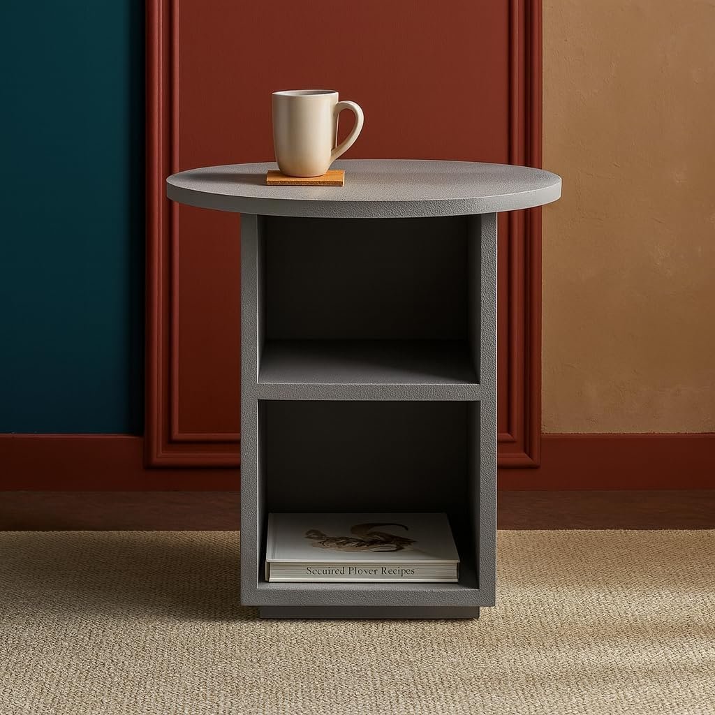 Karnak Seaside Side Table – Modern Round Accent Table for Living Room & Bedroom – Engineered Wood Design (Biege) - Image 13