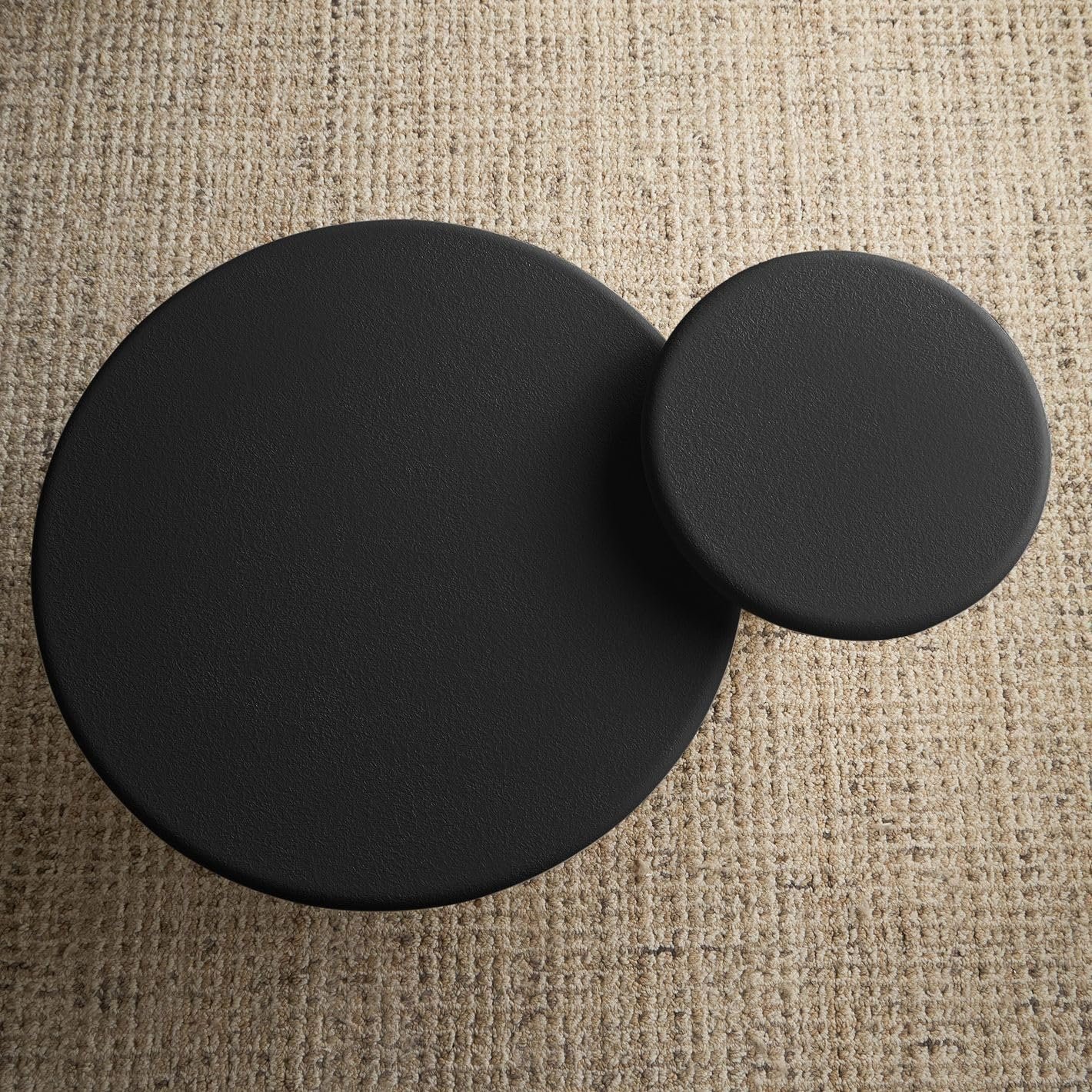 Karnak Sway 2-Piece Coffee Table Set | Modern Round MDF Tables with Plaster Finish | Pedestal Base Center Tables for Living Room Décor (Black) - Image 4