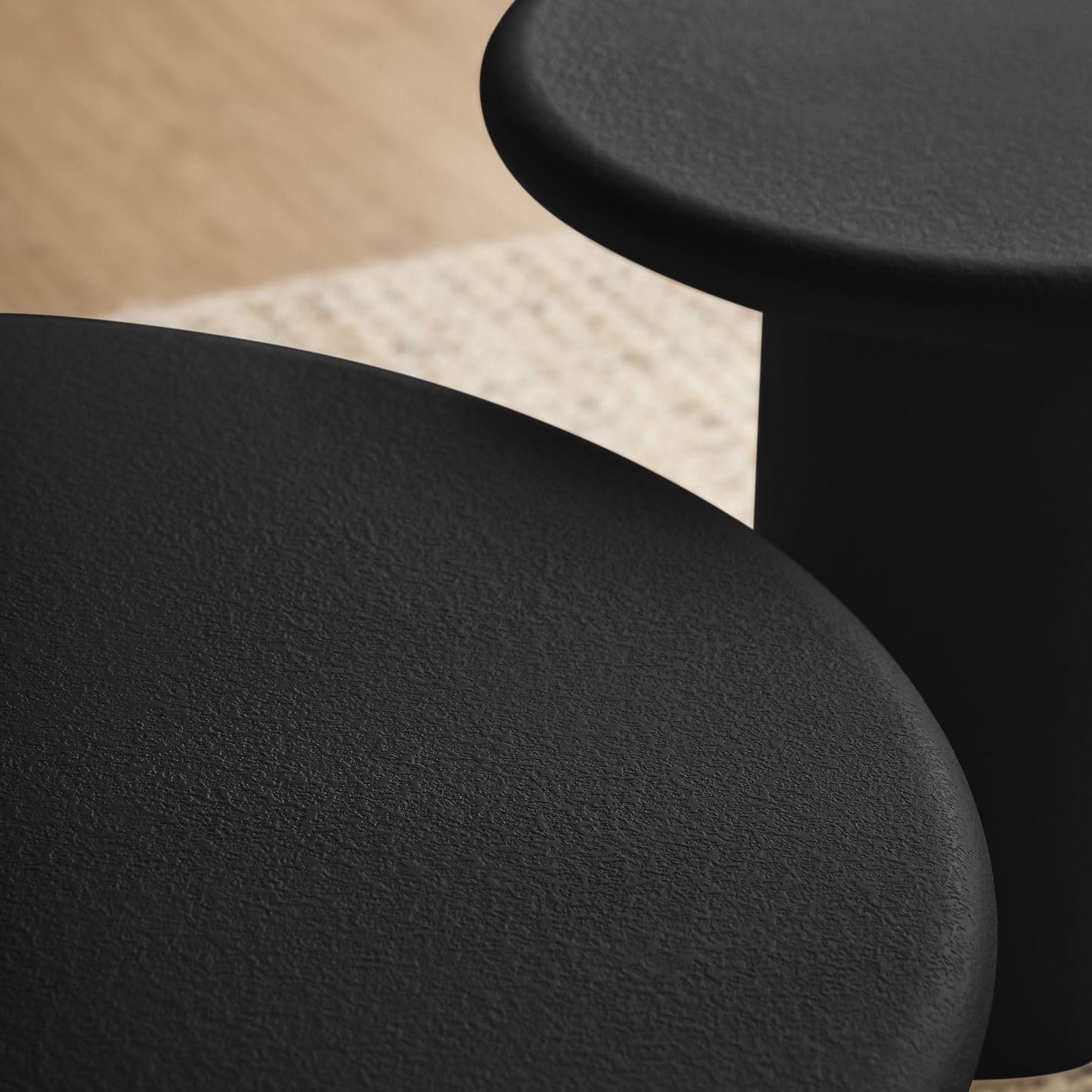 Karnak Sway 2-Piece Coffee Table Set | Modern Round MDF Tables with Plaster Finish | Pedestal Base Center Tables for Living Room Décor (Black) - Image 5