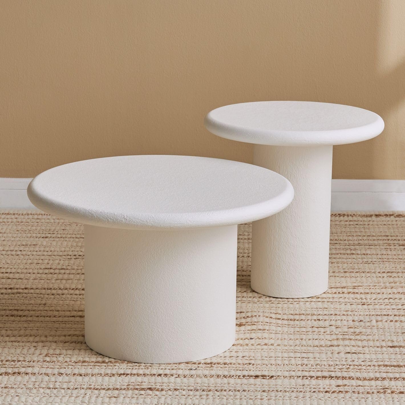 Karnak Sway 2-Piece Coffee Table Set | Modern Round MDF Tables with Plaster Finish | Pedestal Base Center Tables for Living Room Décor (Black) - Image 10