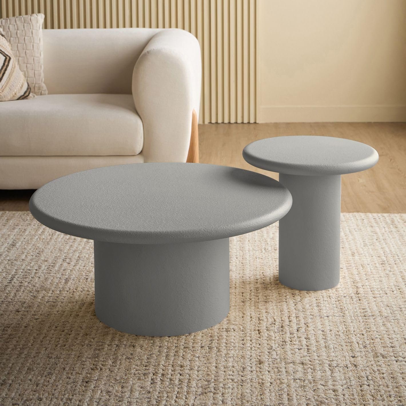 Karnak Sway 2-Piece Coffee Table Set | Modern Round MDF Tables with Plaster Finish | Pedestal Base Center Tables for Living Room Décor (Black) - Image 16