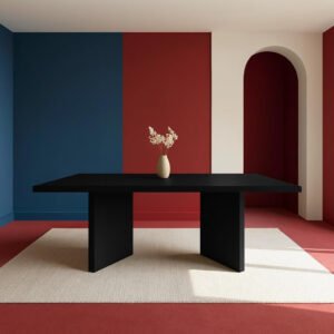 Karnak Whisper 8-Seater Dining Table with Rounded Edges, Twin Pedestal Base, Textured MDF Top, Modern Luxe Style (Black)