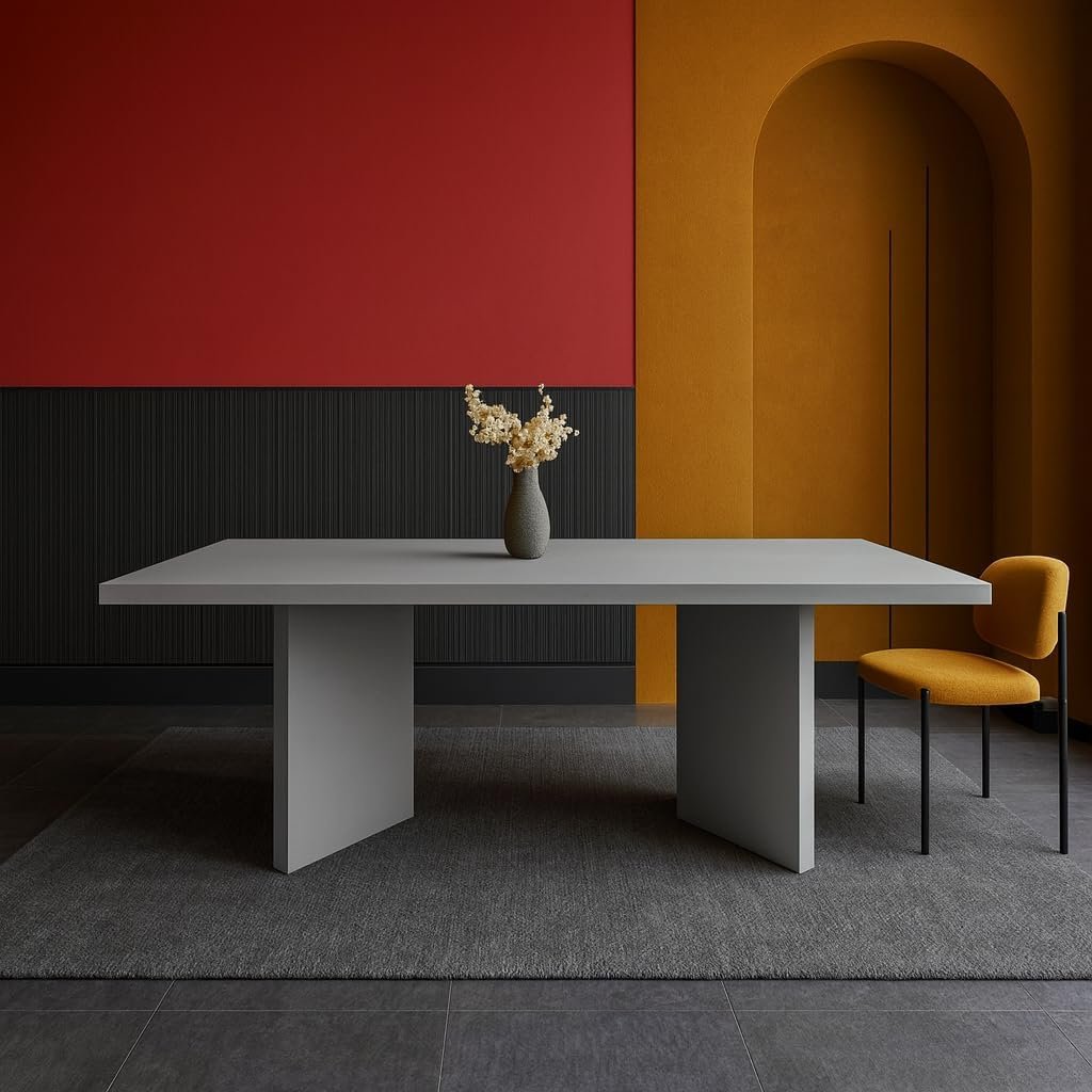 Karnak Whisper 8-Seater Dining Table with Rounded Edges, Twin Pedestal Base, Textured MDF Top, Modern Luxe Style (Black) - Image 7