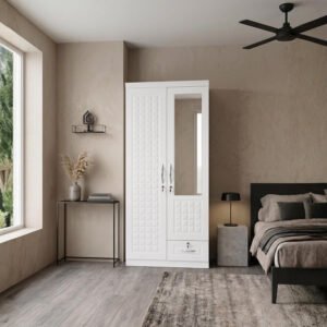 Alternative view of Karnak Braisen 2 door wooden wardrobe with mirror & Lockable Drawer storage Cabinet | Modern Engineered Wood Cupboard for Bedroom Storage (Wenge)