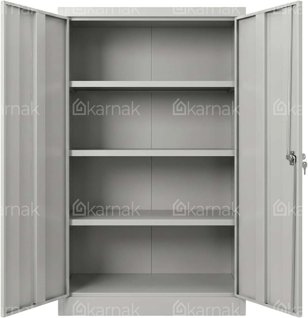 Karnak Chada Stainless Steel Shoe Rack | 4 Shelf Shoe Cabinet | Compact Shoe Storage Unit | 2 Door Metal Shoe Cabinet for Home Office & Entryway Furniture (Grey) - Image 7