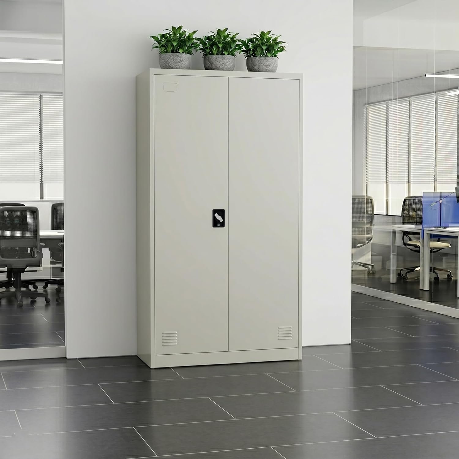 Karnak Guinna 2 Door Metal Filing Cabinet with Locker | Office Cupboard File Storage Cabinet for Home, School & Office Storage (Grey)