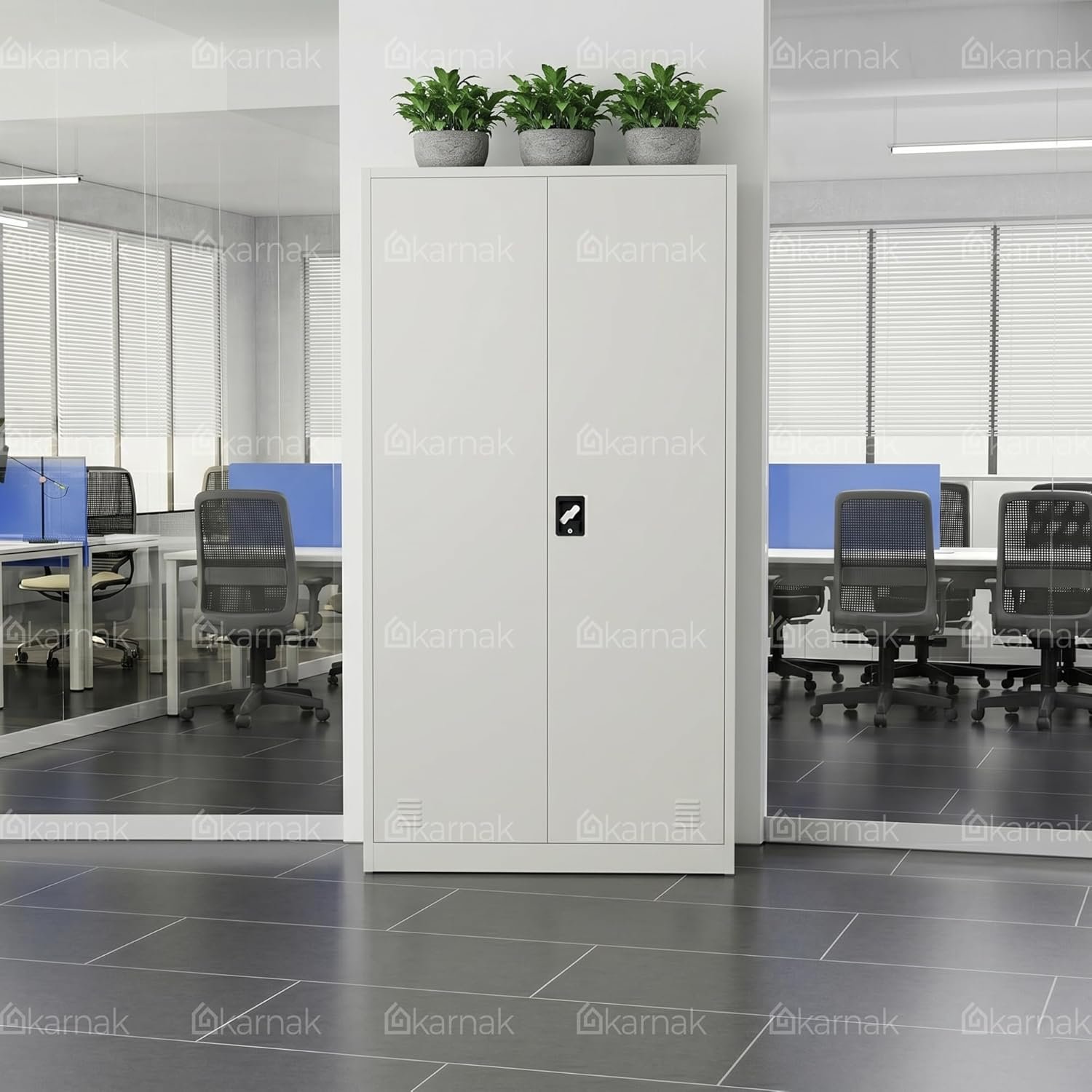 Karnak Guinna 2 Door Metal Filing Cabinet with Locker | Office Cupboard File Storage Cabinet for Home, School & Office Storage (Grey) - Image 3