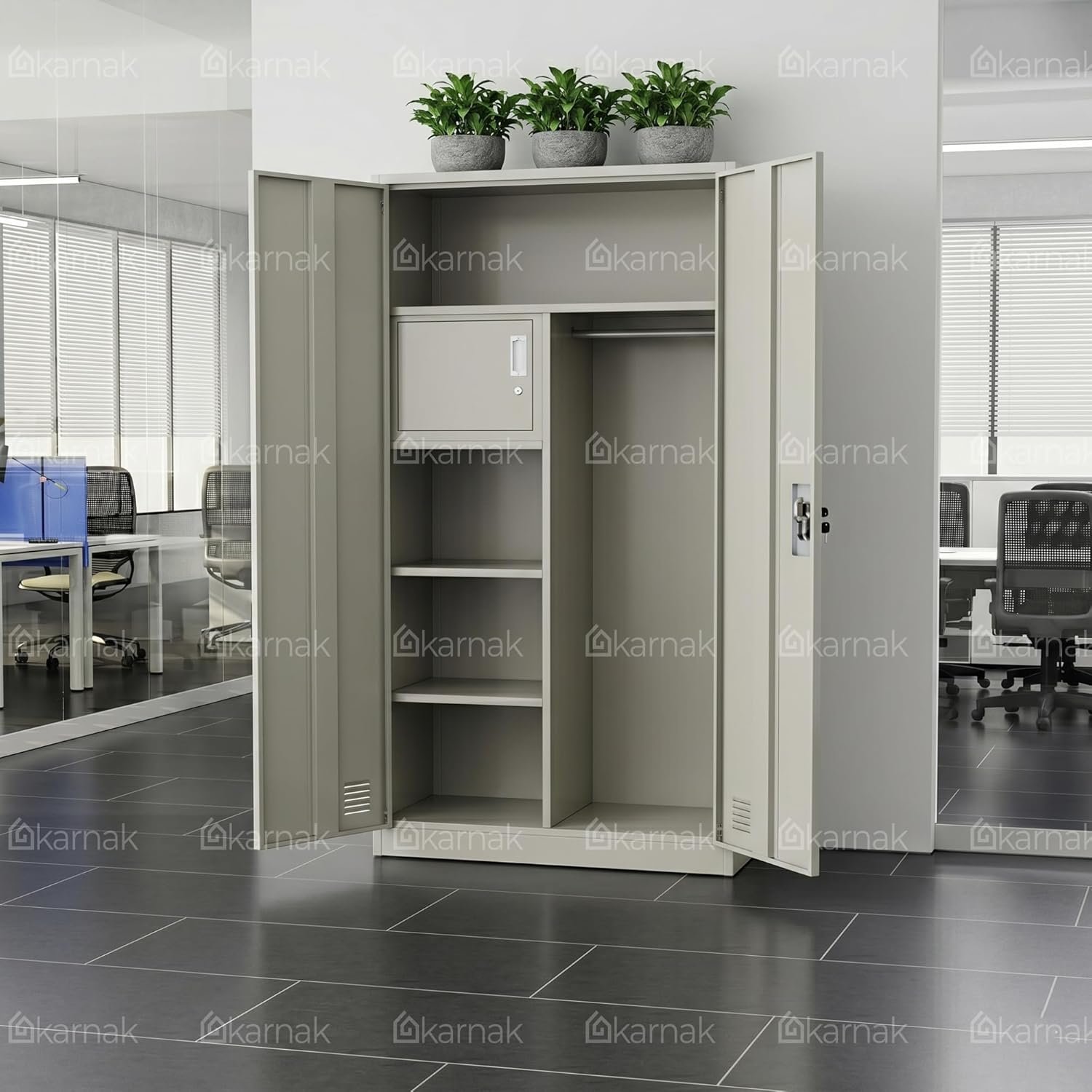 Karnak Guinna 2 Door Metal Filing Cabinet with Locker | Office Cupboard File Storage Cabinet for Home, School & Office Storage (Grey) - Image 5