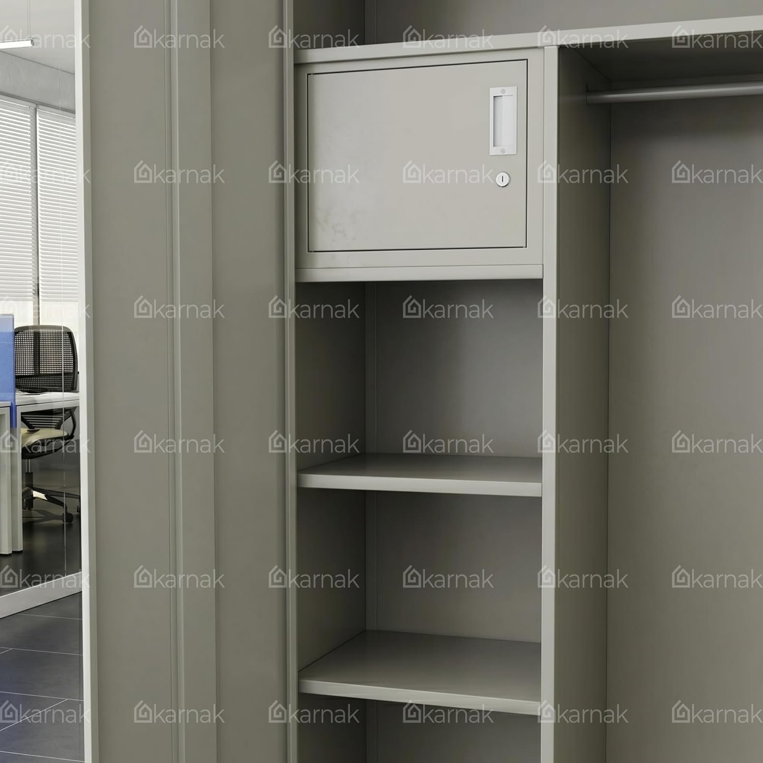 Karnak Guinna 2 Door Metal Filing Cabinet with Locker | Office Cupboard File Storage Cabinet for Home, School & Office Storage (Grey) - Image 6