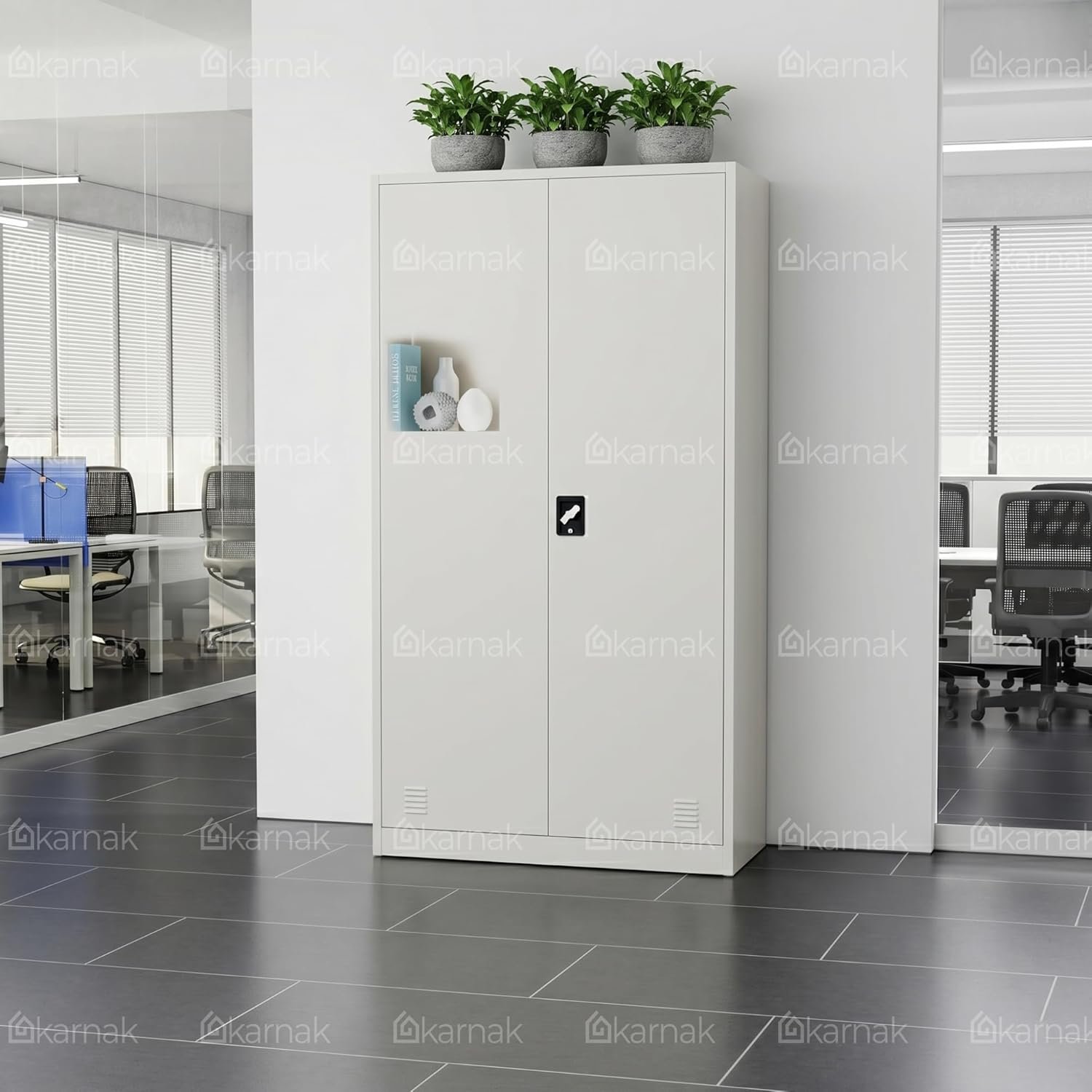 Karnak Guinna 2 Door Metal Filing Cabinet with Locker | Office Cupboard File Storage Cabinet for Home, School & Office Storage (Grey) - Image 7