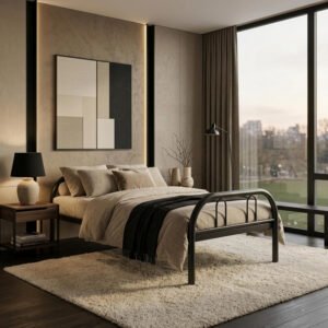 Karnak Inko Heavy Duty Steel Single Bed | Space-Saving & Durable Sturdy Bed Frame for Home, Bedroom, Guest Room, Furniture (Black)