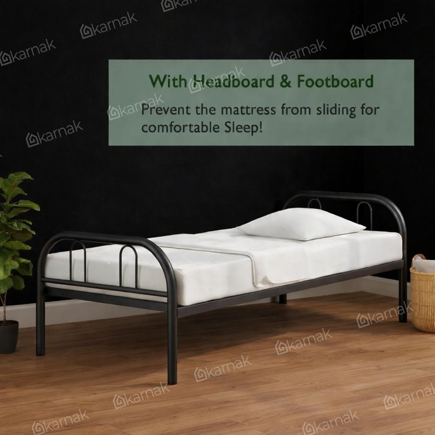 Karnak Inko Heavy Duty Steel Single Bed | Space-Saving & Durable Sturdy Bed Frame for Home, Bedroom, Guest Room, Furniture (Black) - Image 6