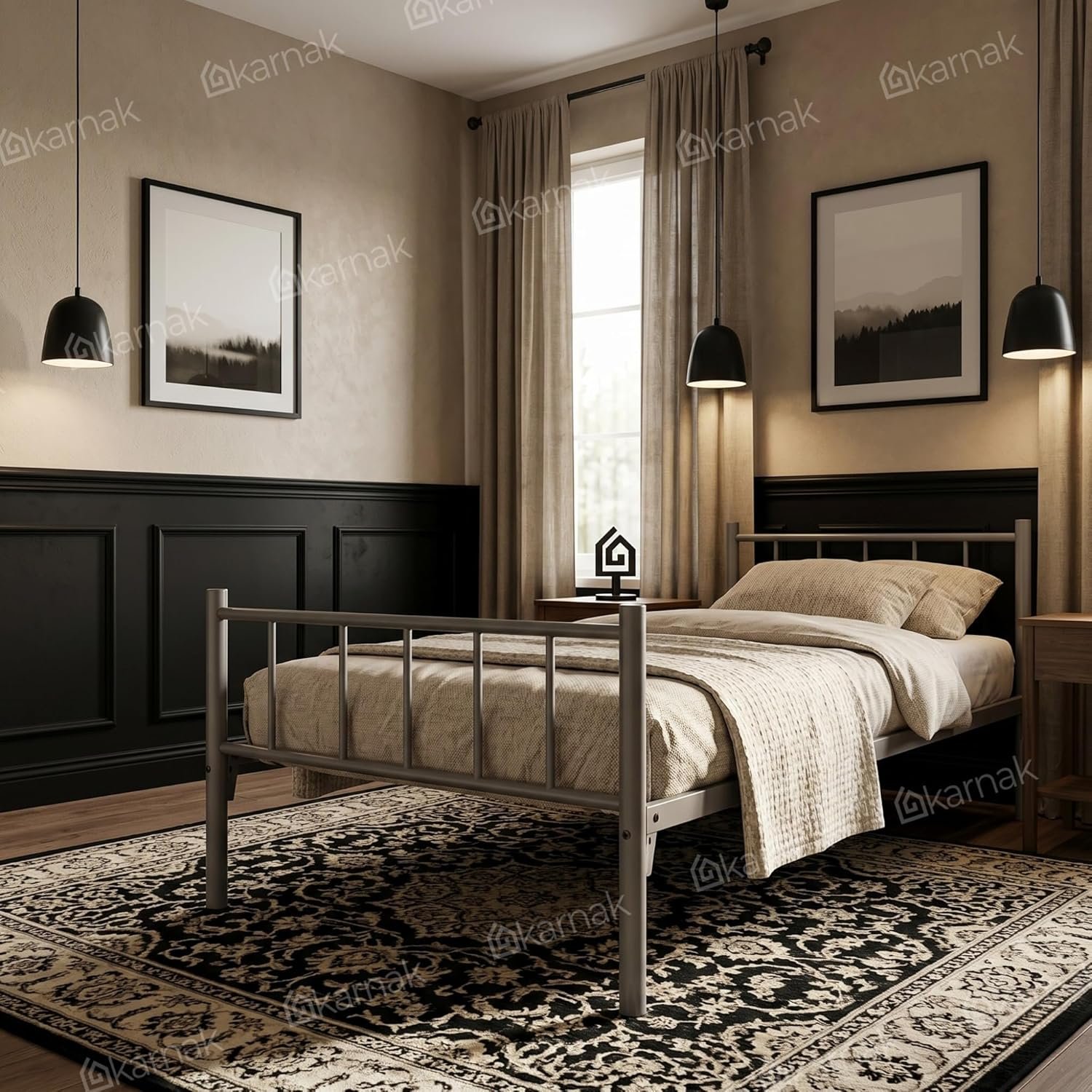 Karnak Mason Heavy Duty Steel Single Size Bed | Noise-Free Durable & Stylish Easy to Move Bedframe | Space-Saving Frame Bedding for Home, Guest Room Furniture (Grey) - Image 5