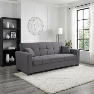 Modern Alba 2-in-1 Sofa Cum Bed with Storage & Cushions | Seater Convertible Sofa Beds Tufted Design | Space-Saving Sleeper Sofa Bed for Living Room, Apartment, UAE Homes (Grey)