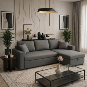 Karnak Hunter 3-Seater L Shape Sofa Cum Bed with Storage & Free Cushions | Convertible Corner Sofa Beds for Living Room, Apartment & Office UAE (Grey)