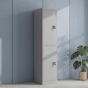 Karnak Alvora 2-Door Steel Locker with Storage & Shelves | Metal Cabinet for Home, School & Office | Secure Key Lock, Plastic Handles, Multi-Compartment Organizer (Grey)