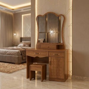 Karnak Boon Dressing Table with Mirror | Storage Drawers and Cabinet | Makeup Vanity Table with Stool | Space Saving Bedroom Furniture (Oak)