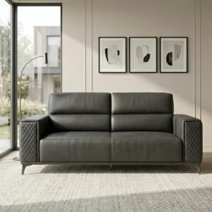Karnak Abdiel Modern 3-Seater Sofa | Leather Tufted Couch | Comfortable Armrest Sofa Set for Living Room Apartment, Villas Furniture (Black)
