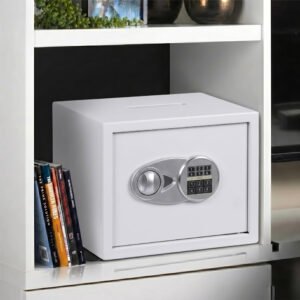 Karnak Rigidi Fireproof Safe Box with Keypad & Key Lock | White Digital Safe Locker Compact Home Security Safe for Cash, Jewelry, Documents Locker (Medium)