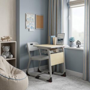 Karnak Adan Kids Study Desk with Chair Ergonomic Homework Table Set with Storage Basket Durable Children Study Furniture for Boys & Girls (Grey)