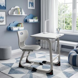 Karnak Lollie Kids Study Desk with Chair Ergonomic Homework Table Set with Storage Basket Durable Children Study Furniture for Boys & Girls (Grey)