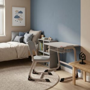Karnak Marama Study Table and Chair Set | Adjustable Study Desk | Modern Children Computer Chair & Table | Padded Seat Cushion with Metal Legs Chair for Home, School,& Kids Room Furniture (Grey)