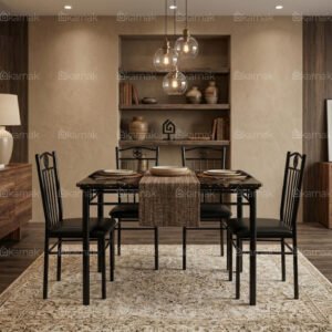Alternative view of Karnak Sorrell Marble Dining Table Set 4 Seater | Metal Frame Dining Set with Marble Look Top, Modern Kitchen Table & Dining Room Furniture (Black)
